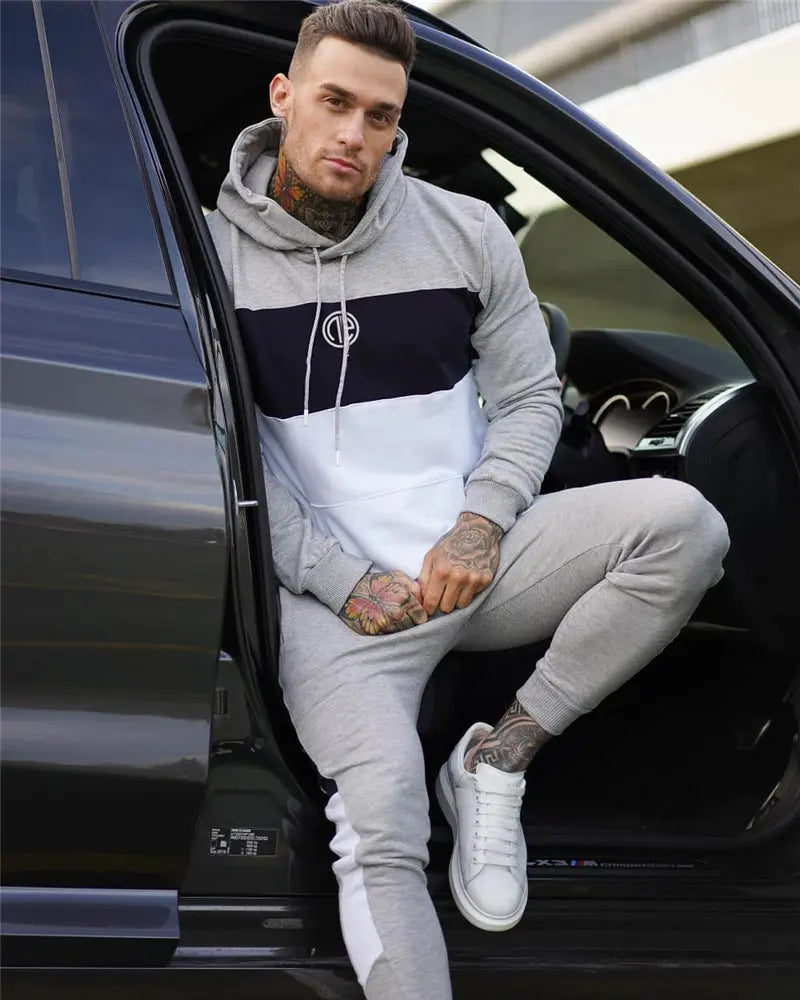 Fitness Suit Splicing Contrast Color Hooded Suit - WAlMYe #