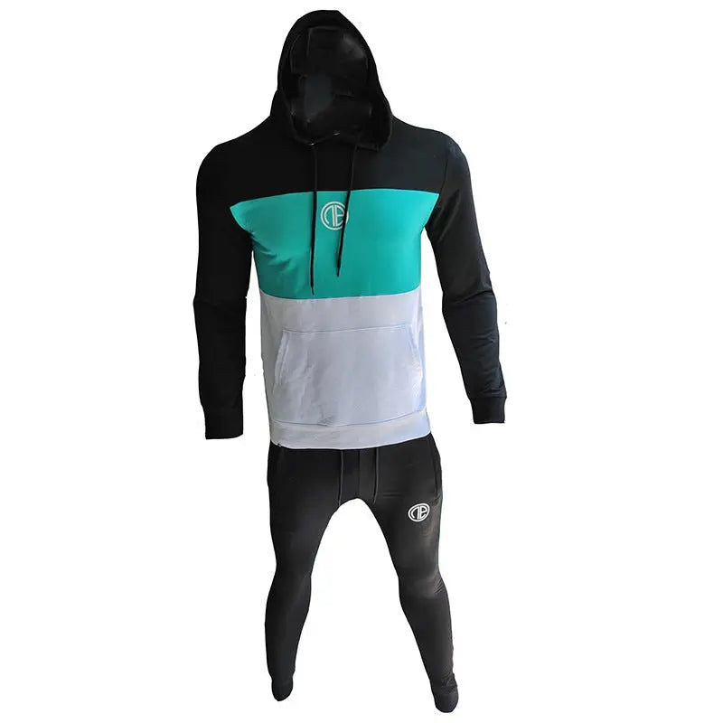 Fitness Suit Splicing Contrast Color Hooded Suit - WAlMYe #