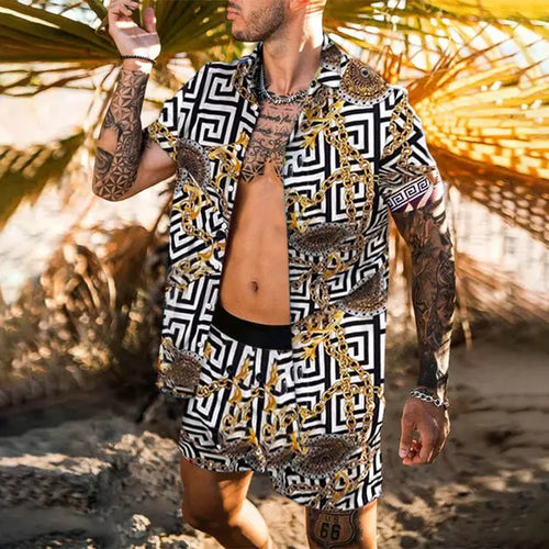 Floral Shirt Beach Two Piece Suit New Fashion Men Sets - WAlMYe #