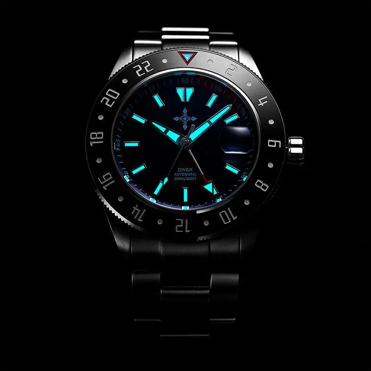 GMT Luminous Waterproof Sapphire Glass Stainless Steel Men's Watch - WAlMYe #