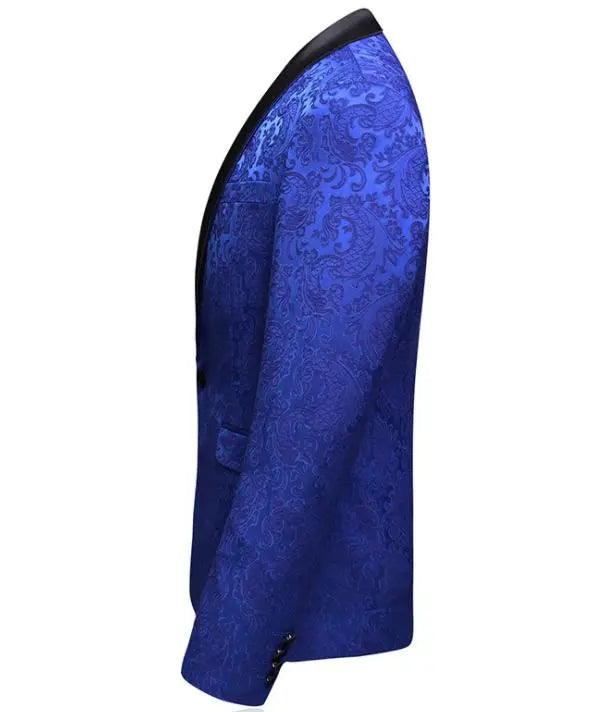 High-end Suit Jacquard Navy Blue Green Fruit Collar Men's Suit Three-piece Banquet Groom Dress - WAlMYe #
