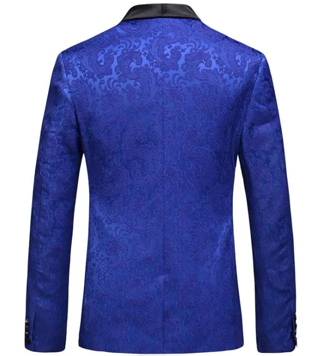 High-end Suit Jacquard Navy Blue Green Fruit Collar Men's Suit Three-piece Banquet Groom Dress - WAlMYe #