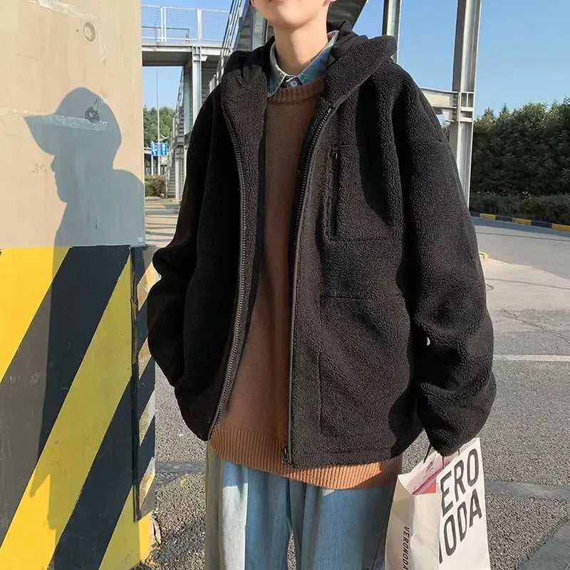 Hooded Multi Pocket Lamb Cashmere Handsome Jacket - WAlMYe #