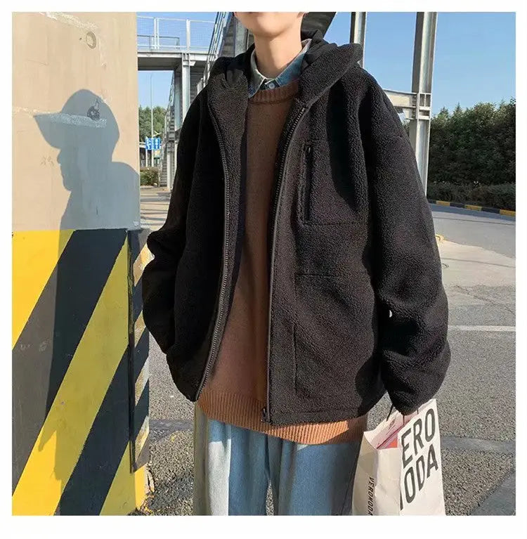 Hooded Multi Pocket Lamb Cashmere Handsome Jacket - WAlMYe #