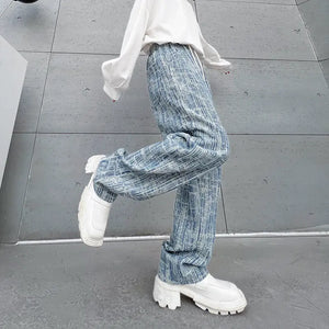 Ins Texture Sense Jacquard Old Loose Jeans Men - WAlMYe #