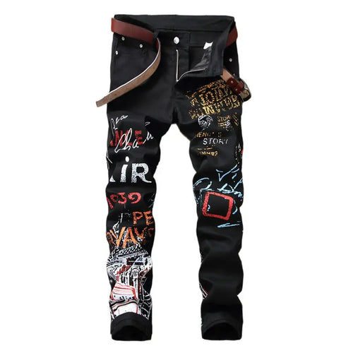 Jeans Slim Graffiti Print Plus Size Trousers Men - WAlMYe #