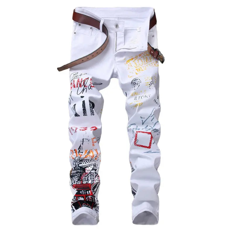 Jeans Slim Graffiti Print Plus Size Trousers Men - WAlMYe #