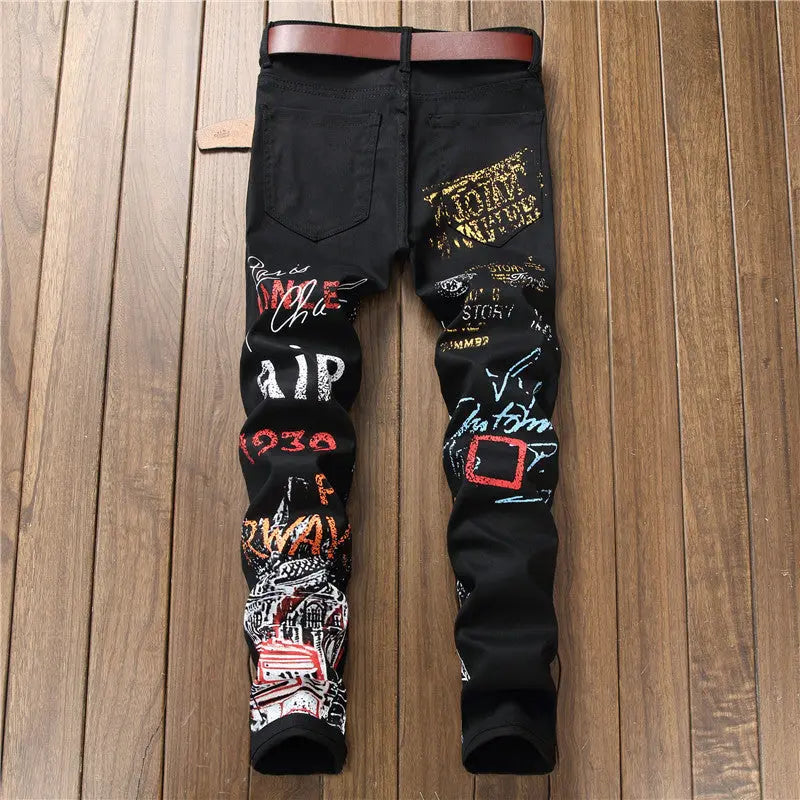 Jeans Slim Graffiti Print Plus Size Trousers Men - WAlMYe #