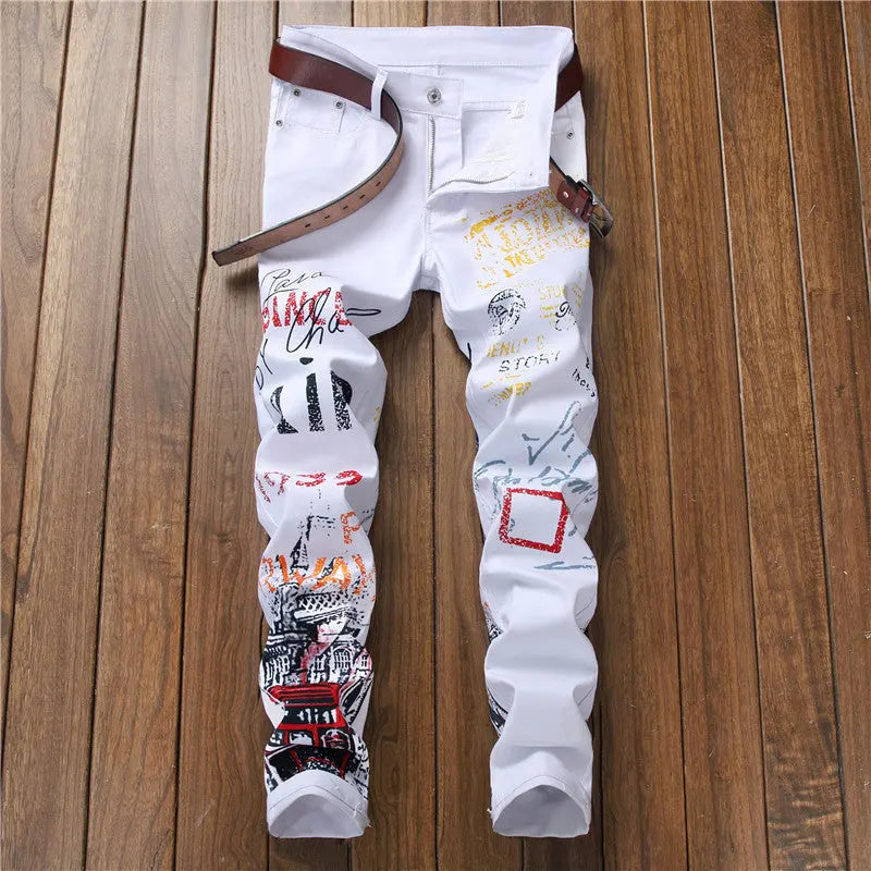 Jeans Slim Graffiti Print Plus Size Trousers Men - WAlMYe #