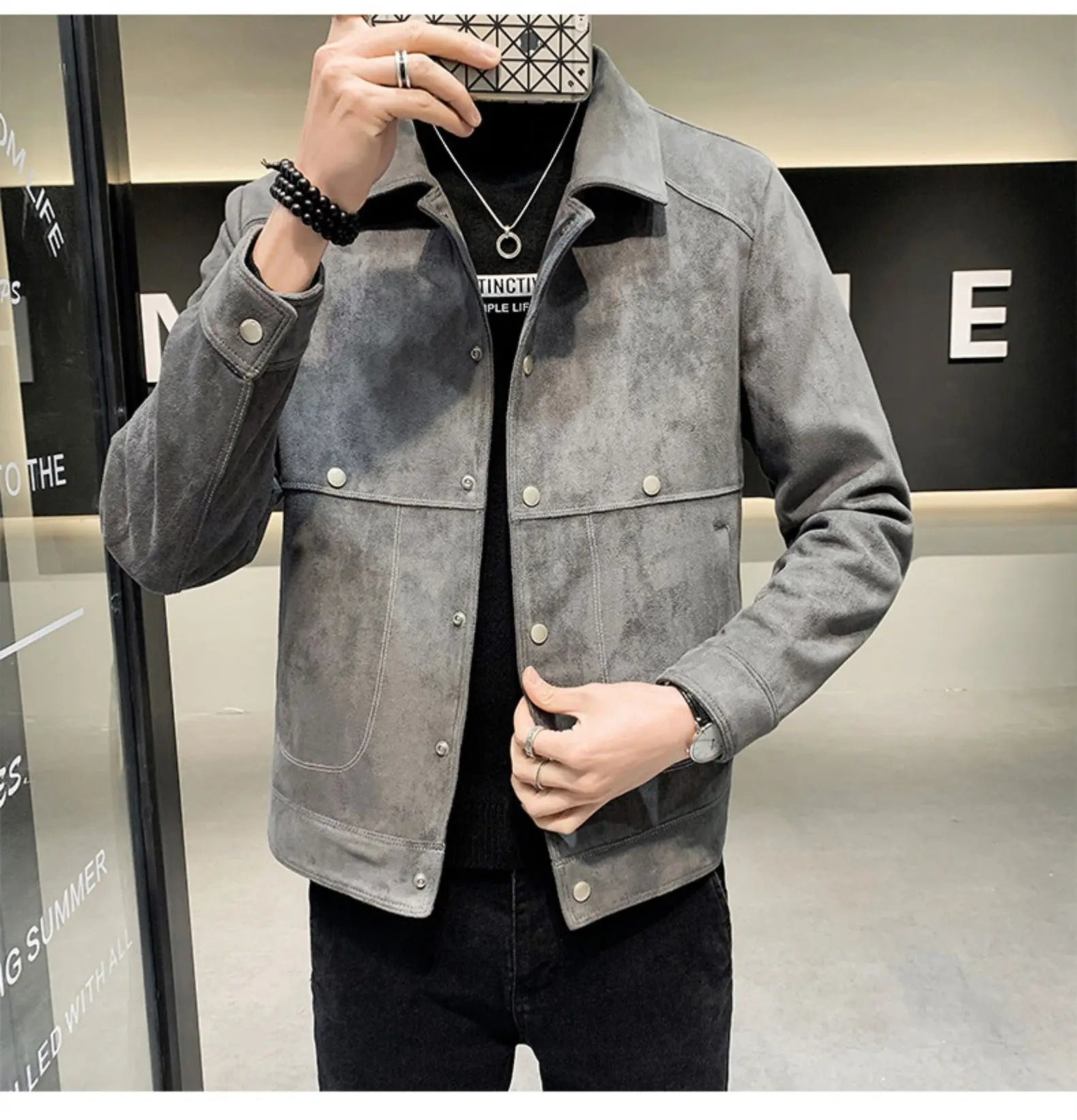Korean Style Slim Spring And Autumn Thin Deerskin Velvet Youth Handsome Bomber Jacket Men's - WAlMYe #