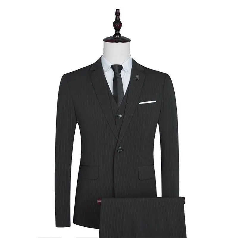 Korean Style Slim Vertical Stripe Suit Three-piece Suit - WAlMYe #