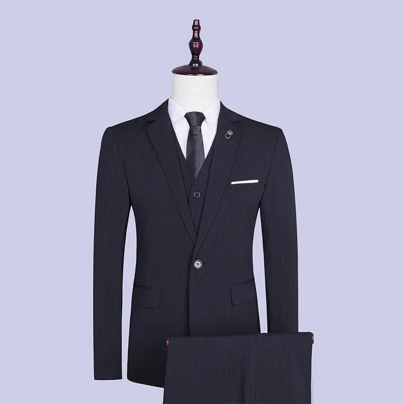 Korean Style Slim Vertical Stripe Suit Three-piece Suit - WAlMYe #