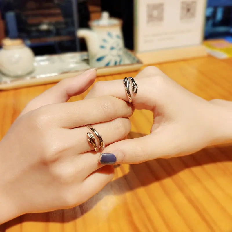 Liming S925 Sterling Silver Hands Ring Simple Personality Ring - WAlMYe #