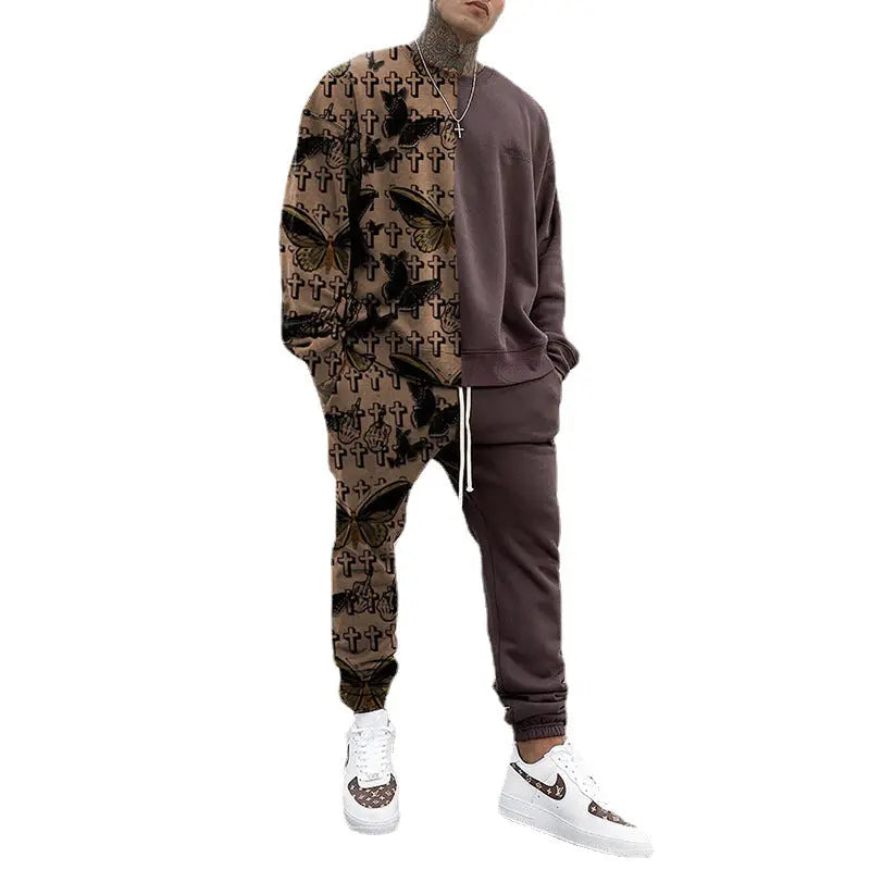 Long-sleeved Top And Trousers Printed Men's Two-piece Suit - WAlMYe #