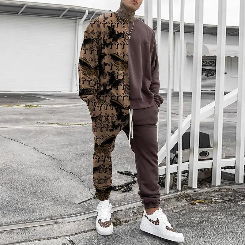 Long-sleeved Top And Trousers Printed Men's Two-piece Suit - WAlMYe #