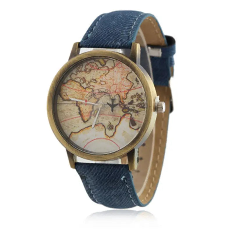 Lychee Leather Map Wind Simple Watch - WAlMYe #