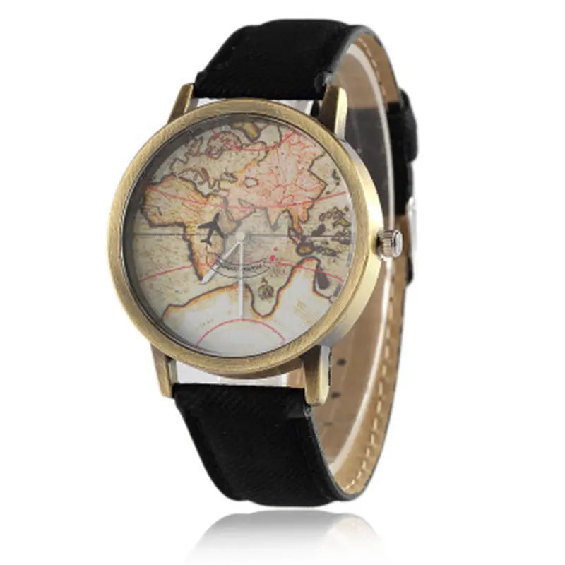 Lychee Leather Map Wind Simple Watch - WAlMYe #