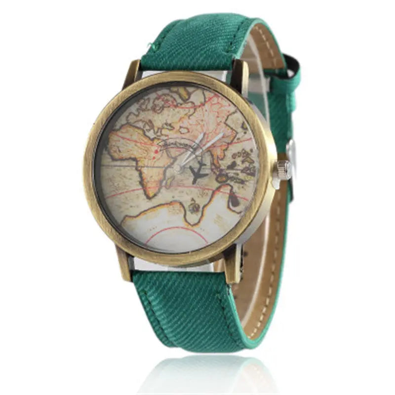 Lychee Leather Map Wind Simple Watch - WAlMYe #