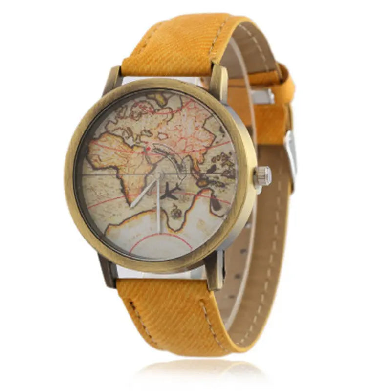 Lychee Leather Map Wind Simple Watch - WAlMYe #