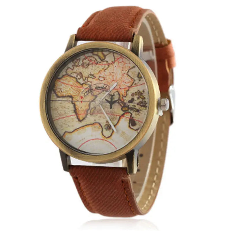 Lychee Leather Map Wind Simple Watch - WAlMYe #