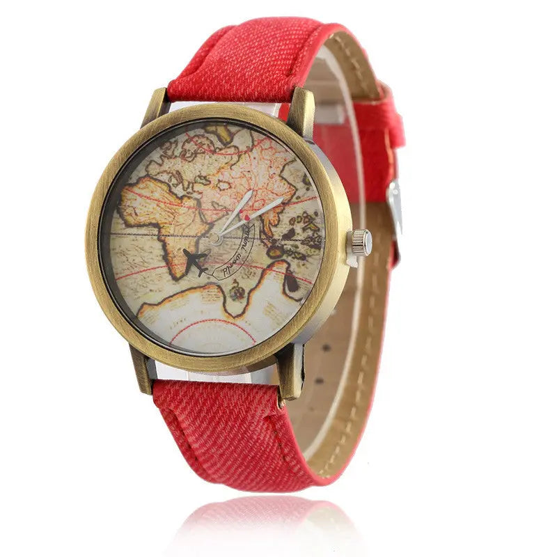 Lychee Leather Map Wind Simple Watch - WAlMYe #