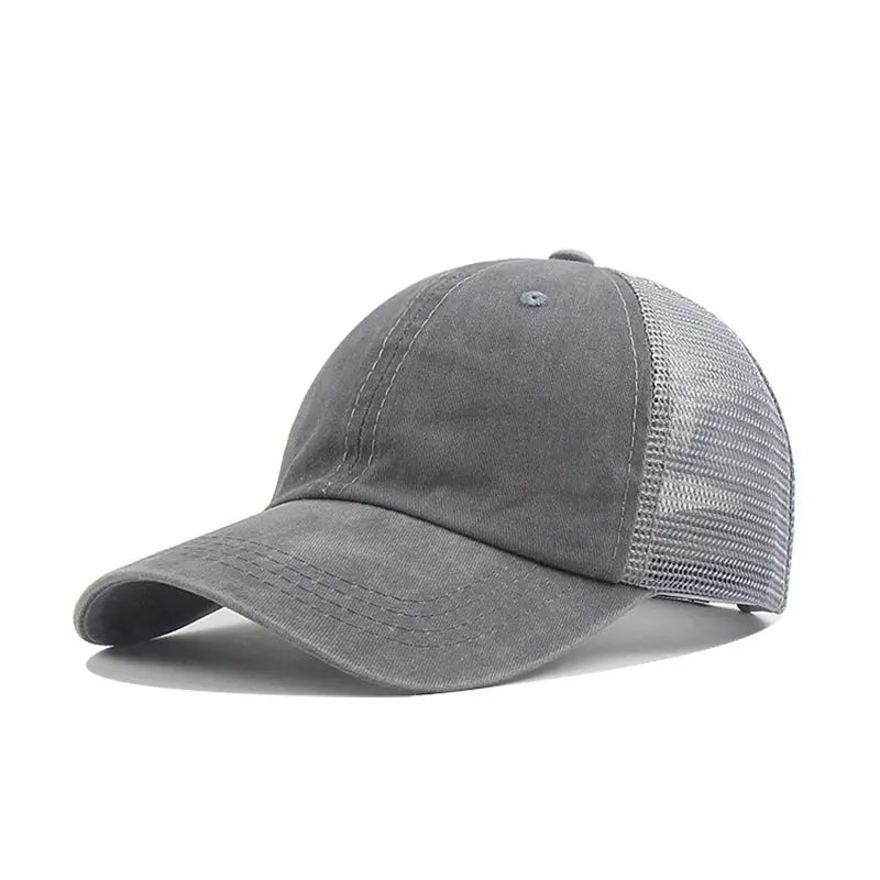 Made Old Cotton Hat Custom Washed Cowboy Net Hat Horsetail Curved Brim Cap - WAlMYe #