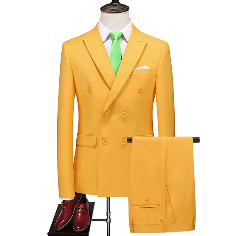 Male Host Two-piece Large Size Solid Color Suit - WAlMYe #