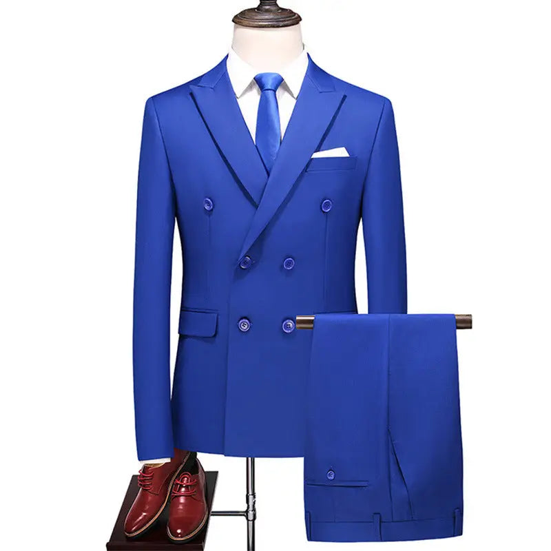Male Host Two-piece Large Size Solid Color Suit - WAlMYe #