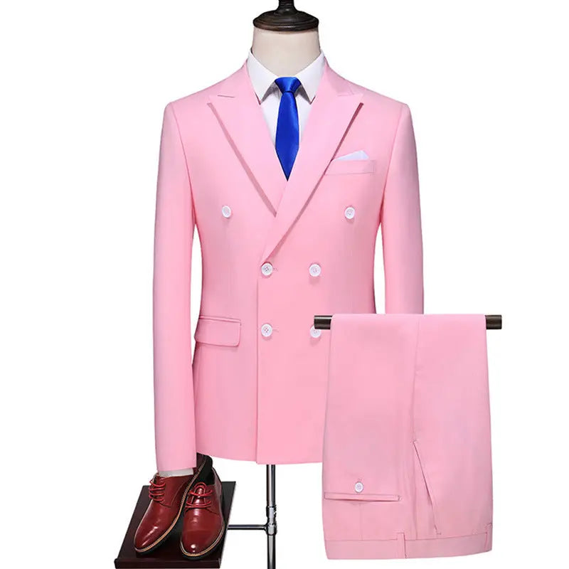 Male Host Two-piece Large Size Solid Color Suit - WAlMYe #