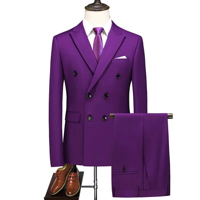 Male Host Two-piece Large Size Solid Color Suit - WAlMYe #