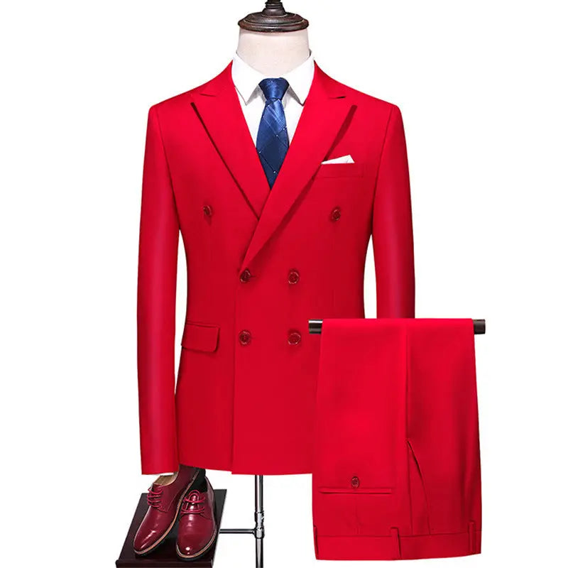Male Host Two-piece Large Size Solid Color Suit - WAlMYe #