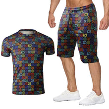 Load image into Gallery viewer, Men And Women Couples Rainbow Letters Short Sleeved Shorts Suit - WAlMYe #
