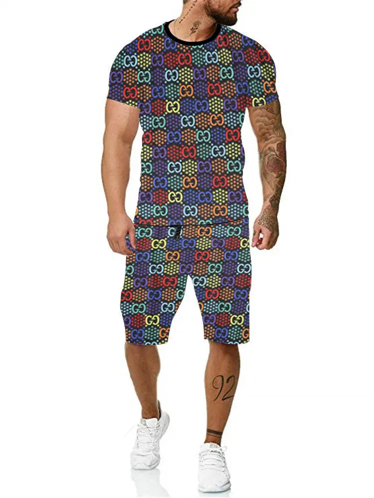 Men And Women Couples Rainbow Letters Short Sleeved Shorts Suit - WAlMYe #