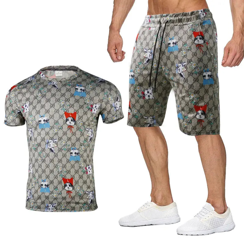 Men And Women Couples Rainbow Letters Short Sleeved Shorts Suit - WAlMYe #