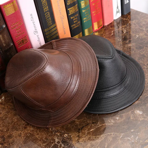 Men And Women Leather Tycoon Jazz Hat - WAlMYe #