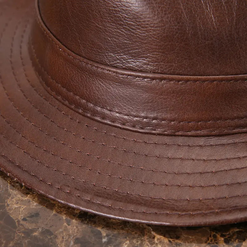 Men And Women Leather Tycoon Jazz Hat - WAlMYe #