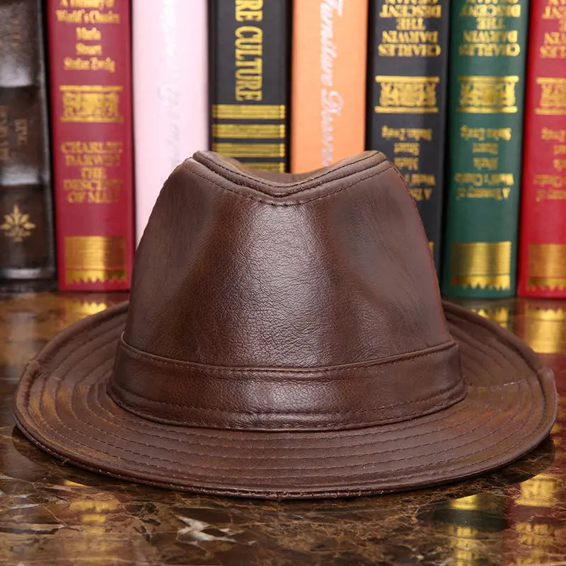 Men And Women Leather Tycoon Jazz Hat - WAlMYe #