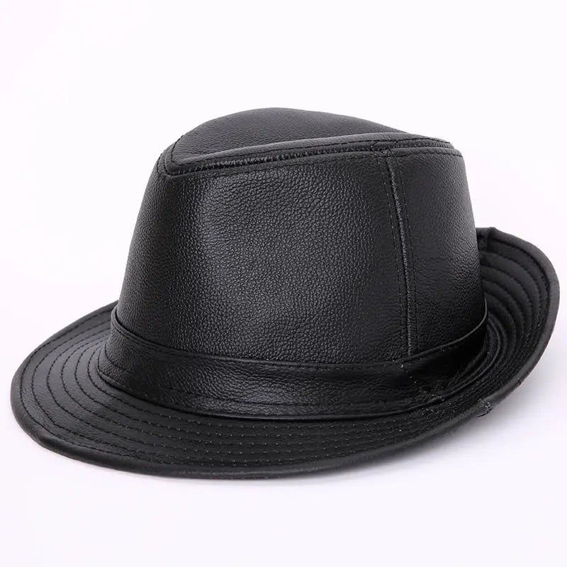 Men And Women Leather Tycoon Jazz Hat - WAlMYe #