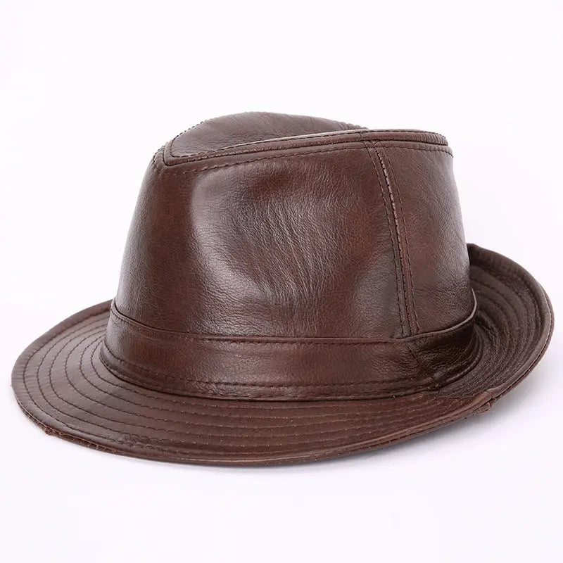 Men And Women Leather Tycoon Jazz Hat - WAlMYe #
