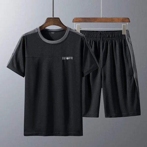 Men'S Short-Sleeved T-Shirt Middle-Aged And Elderly Casual Suit Men'S Short-Sleeved Shorts Two-Piece Dad Suit - WAlMYe #