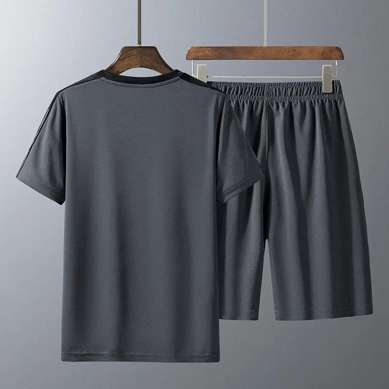 Men'S Short-Sleeved T-Shirt Middle-Aged And Elderly Casual Suit Men'S Short-Sleeved Shorts Two-Piece Dad Suit - WAlMYe #
