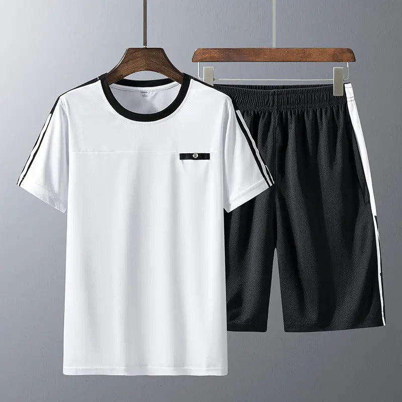Men'S Short-Sleeved T-Shirt Middle-Aged And Elderly Casual Suit Men'S Short-Sleeved Shorts Two-Piece Dad Suit - WAlMYe #