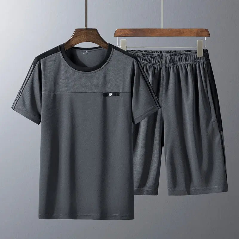 Men'S Short-Sleeved T-Shirt Middle-Aged And Elderly Casual Suit Men'S Short-Sleeved Shorts Two-Piece Dad Suit - WAlMYe #