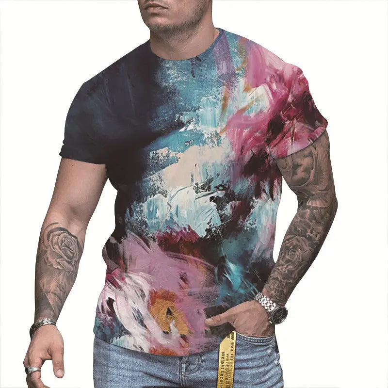 Men's 3D Printed Personalized Short Sleeved Round Neck - WAlMYe #