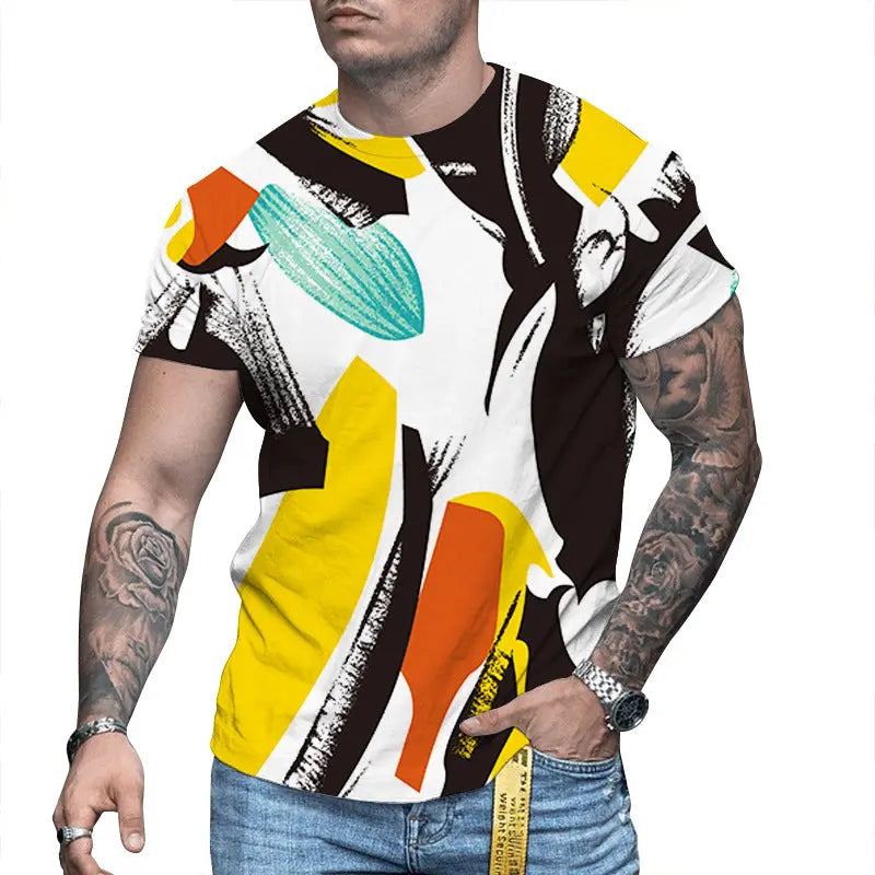 Men's 3D Printed Personalized Short Sleeved Round Neck - WAlMYe #