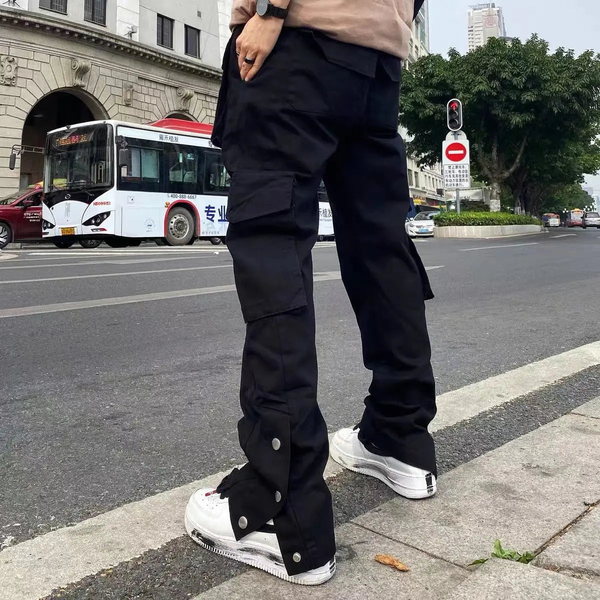 Men's And Women's Fashion Simple Row Of Buttons Multi-pocket Straight Work Pants - WAlMYe #