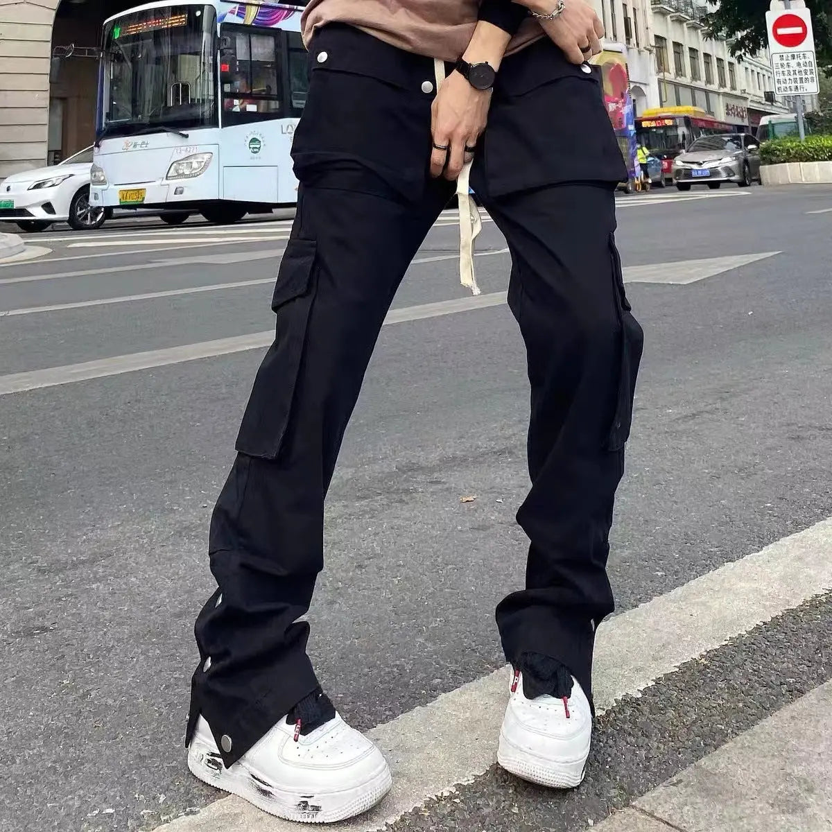 Men's And Women's Fashion Simple Row Of Buttons Multi-pocket Straight Work Pants - WAlMYe #