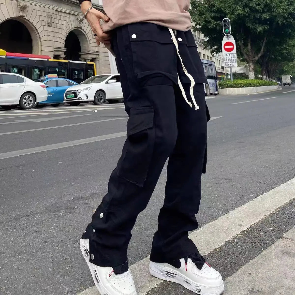 Men's And Women's Fashion Simple Row Of Buttons Multi-pocket Straight Work Pants - WAlMYe #