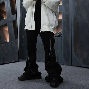 Men's Autumn And Winter Spiral Track Large Zipper Black Jeans - WAlMYe #