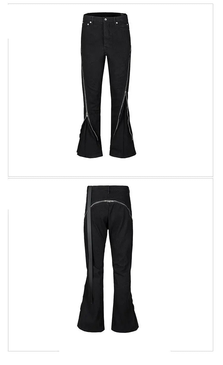 Men's Autumn And Winter Spiral Track Large Zipper Black Jeans - WAlMYe #